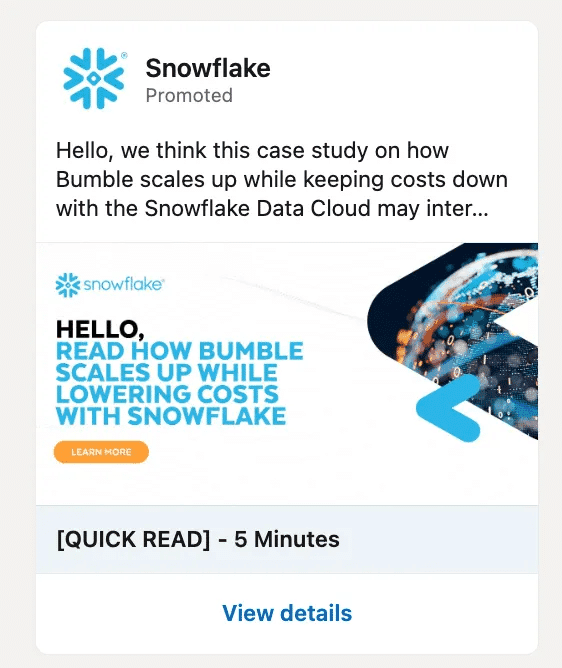 Snowflake Marketing Spotlight: Linkedin Ad