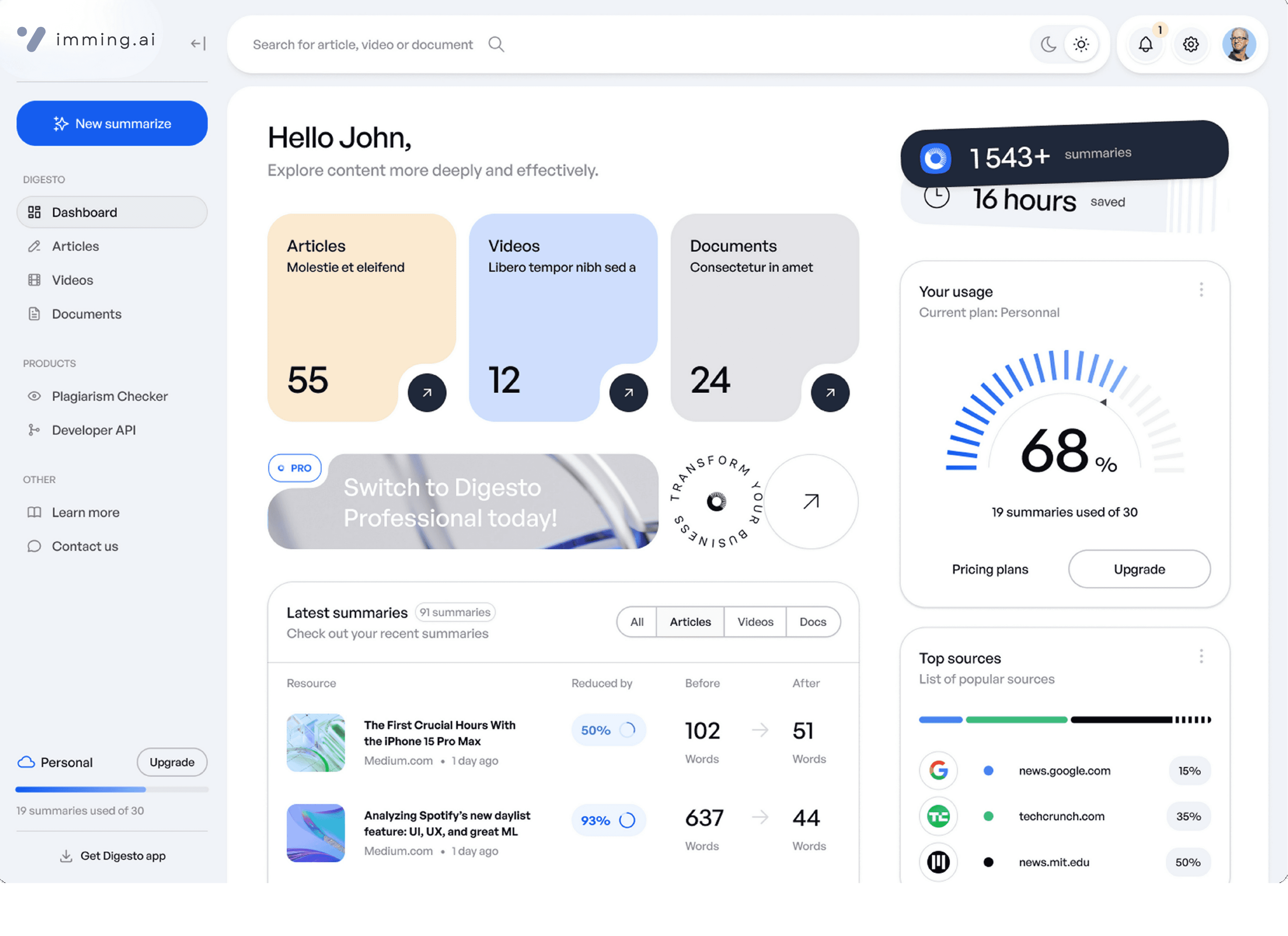 Clean minimal workspace dashboard interface for team collaboration