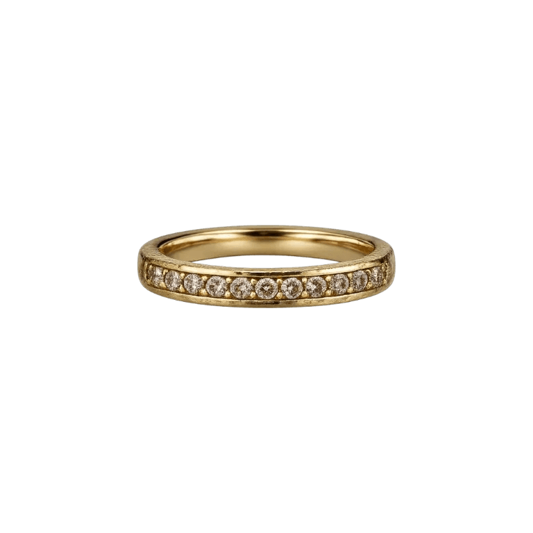Gold ring with small diamonds on a white background