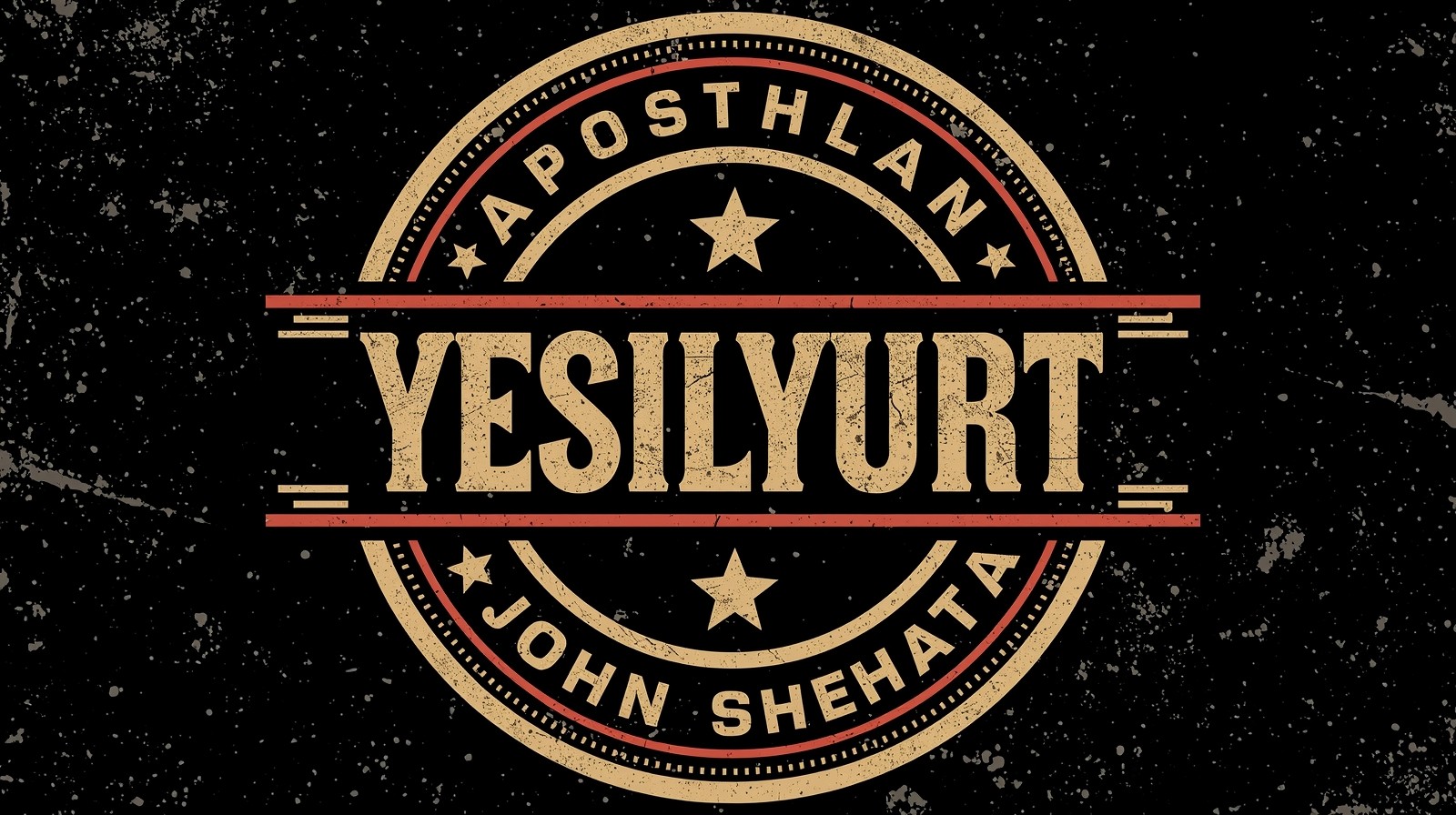 vintage   badge with retro typography, distressed texture, the apostles Metehan Yesilyurt e John Shehata