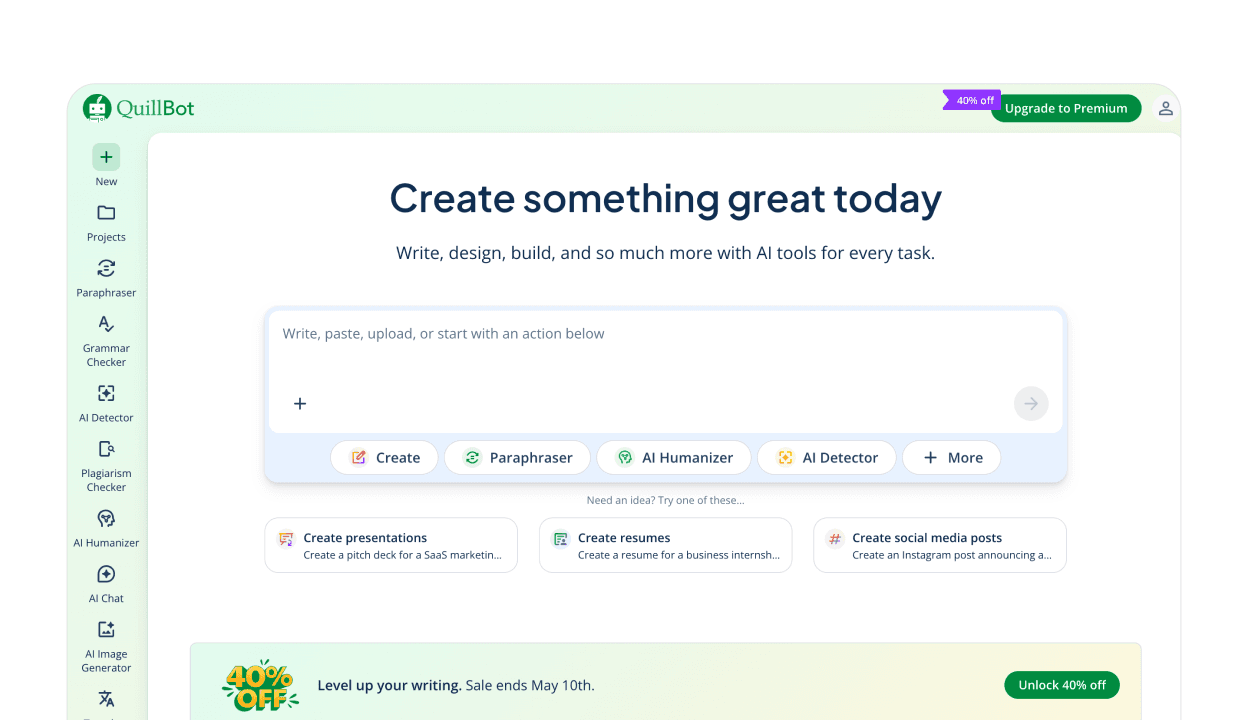 QuillBot AI writing assistant dashboard
