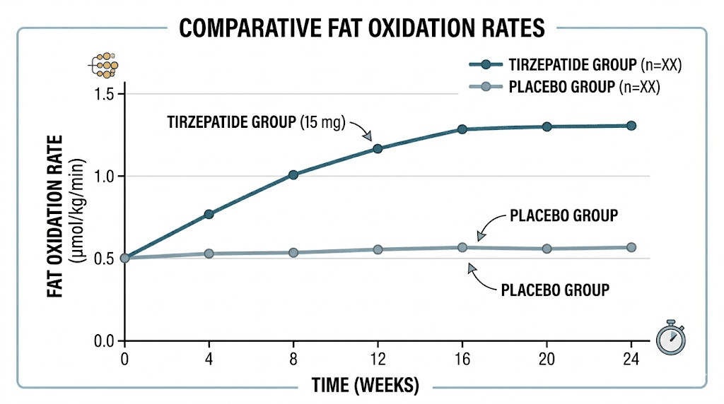 Tirzepatide fat oxidation increase compared to placebo