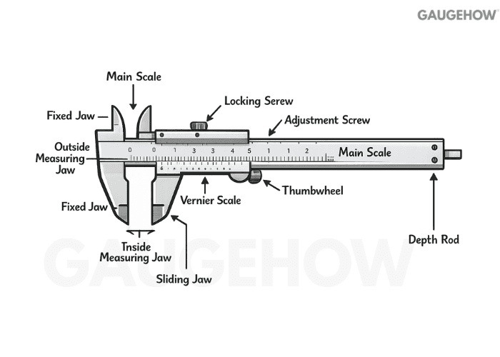 Vernier caliper parts diagram