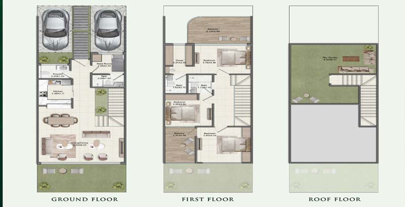3BR floor plan at Greenz by Danube. Contact our real estate agents to view premium layouts.