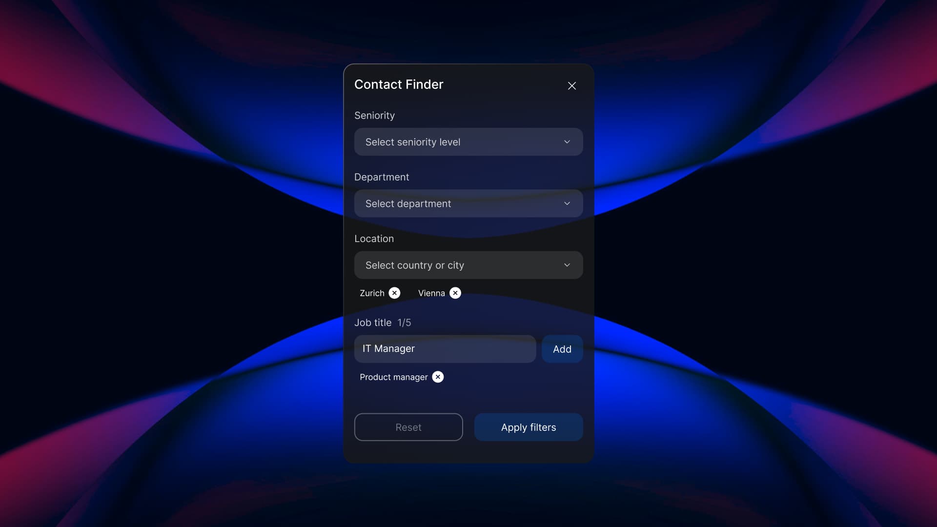 Advanced filters in Contact Finder