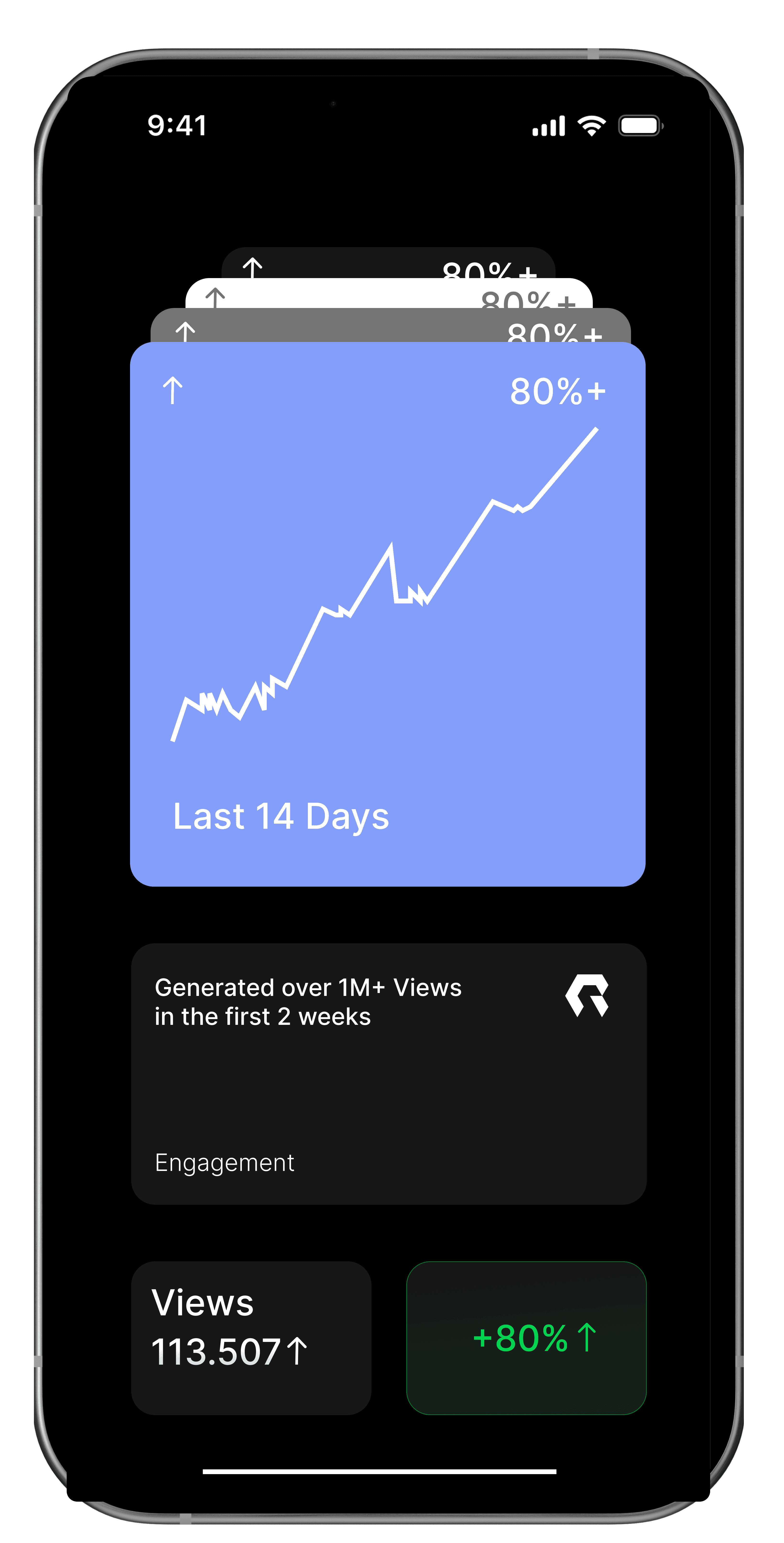 A smartphone displaying a financial graph with a rising trend line and a blue background, showing investment growth.