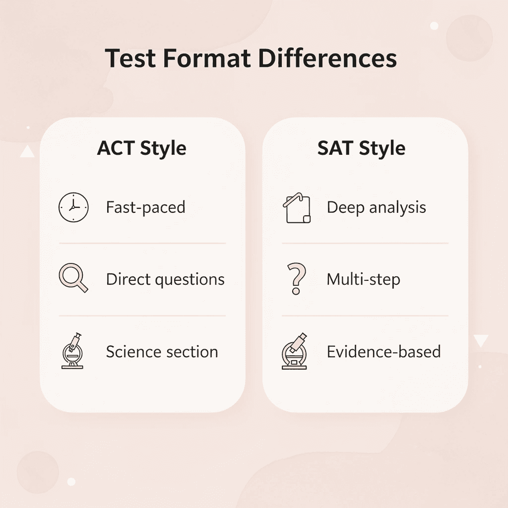 Comparison chart showing ACT vs SAT format differences