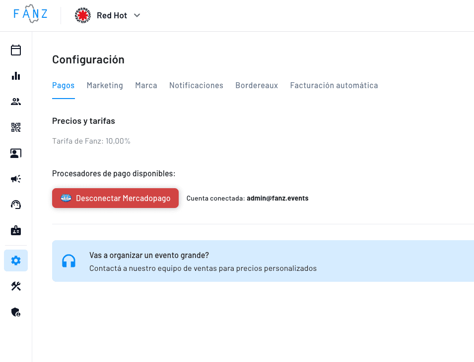 sistema de cuotas configurado via MercadoPago