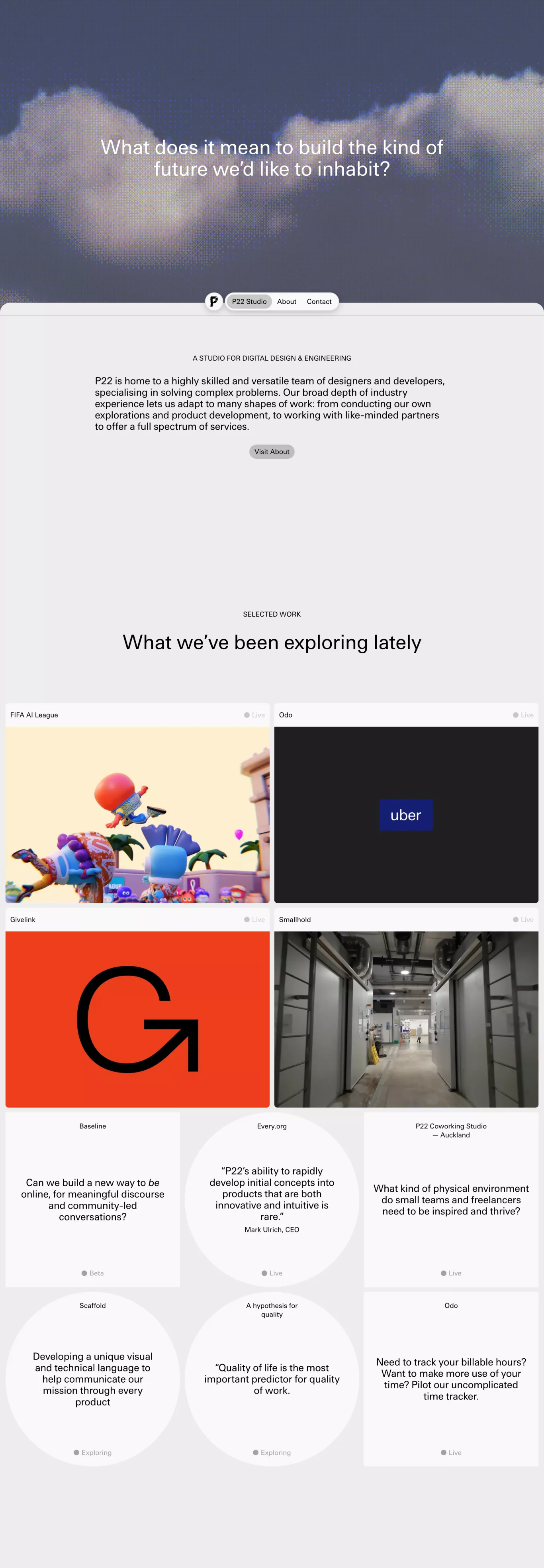P22 Studio: Digital Design and Engineeri portfolio page screenshot showcasing Design and Tech design