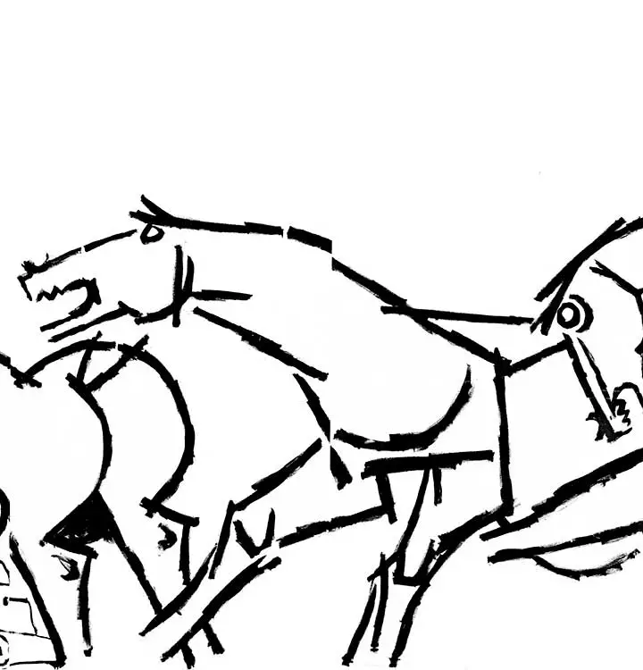 Lightning by M.F. Husain, Panels 9–10 — Indian modernist painting, 1975