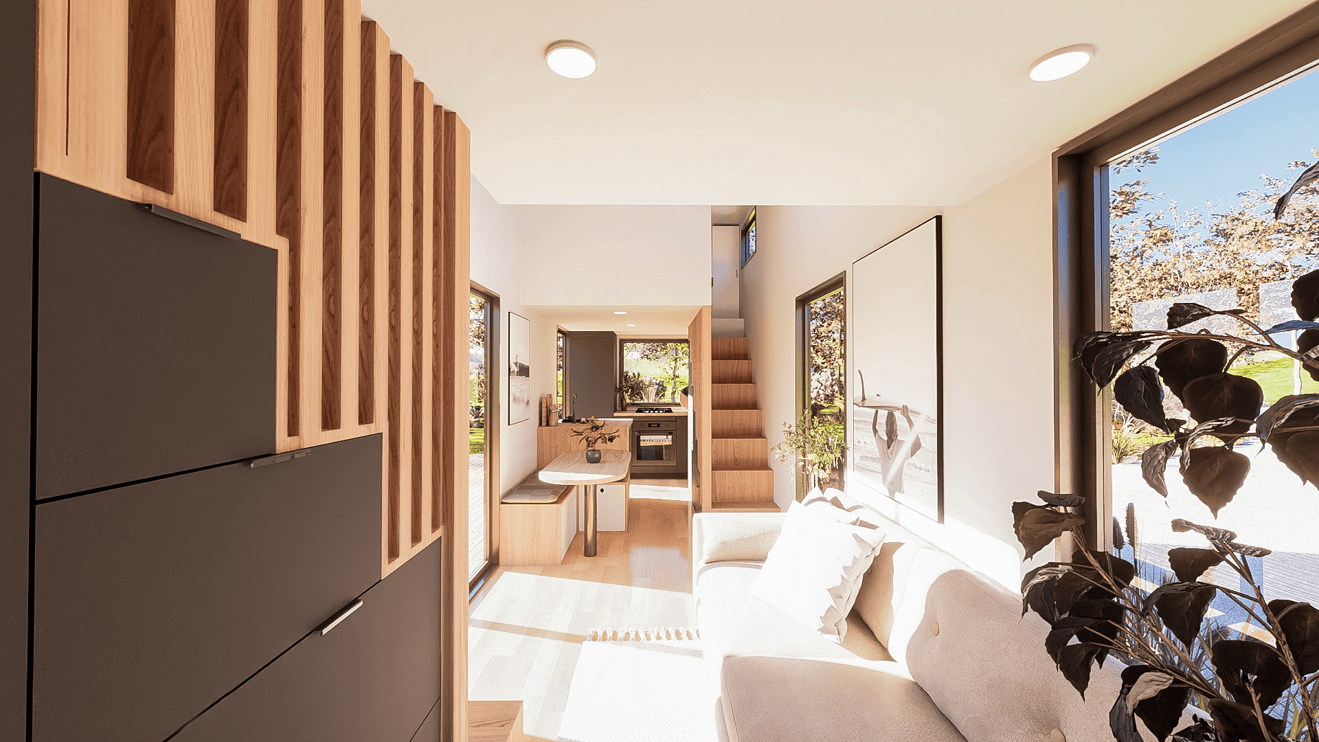 9m/30ft Ohana Tiny House - Bright open tiny house living area