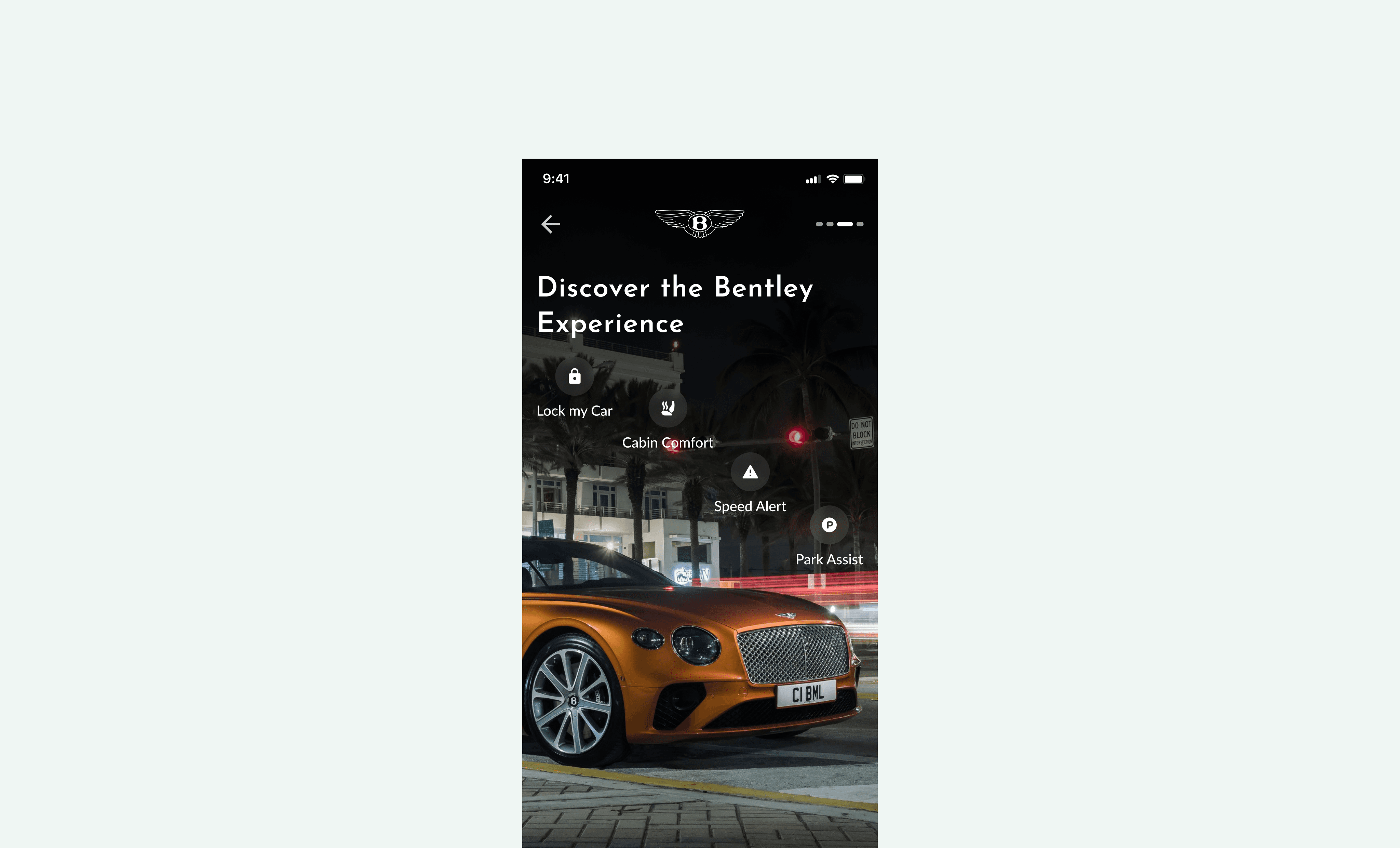 Bentley experience features screen