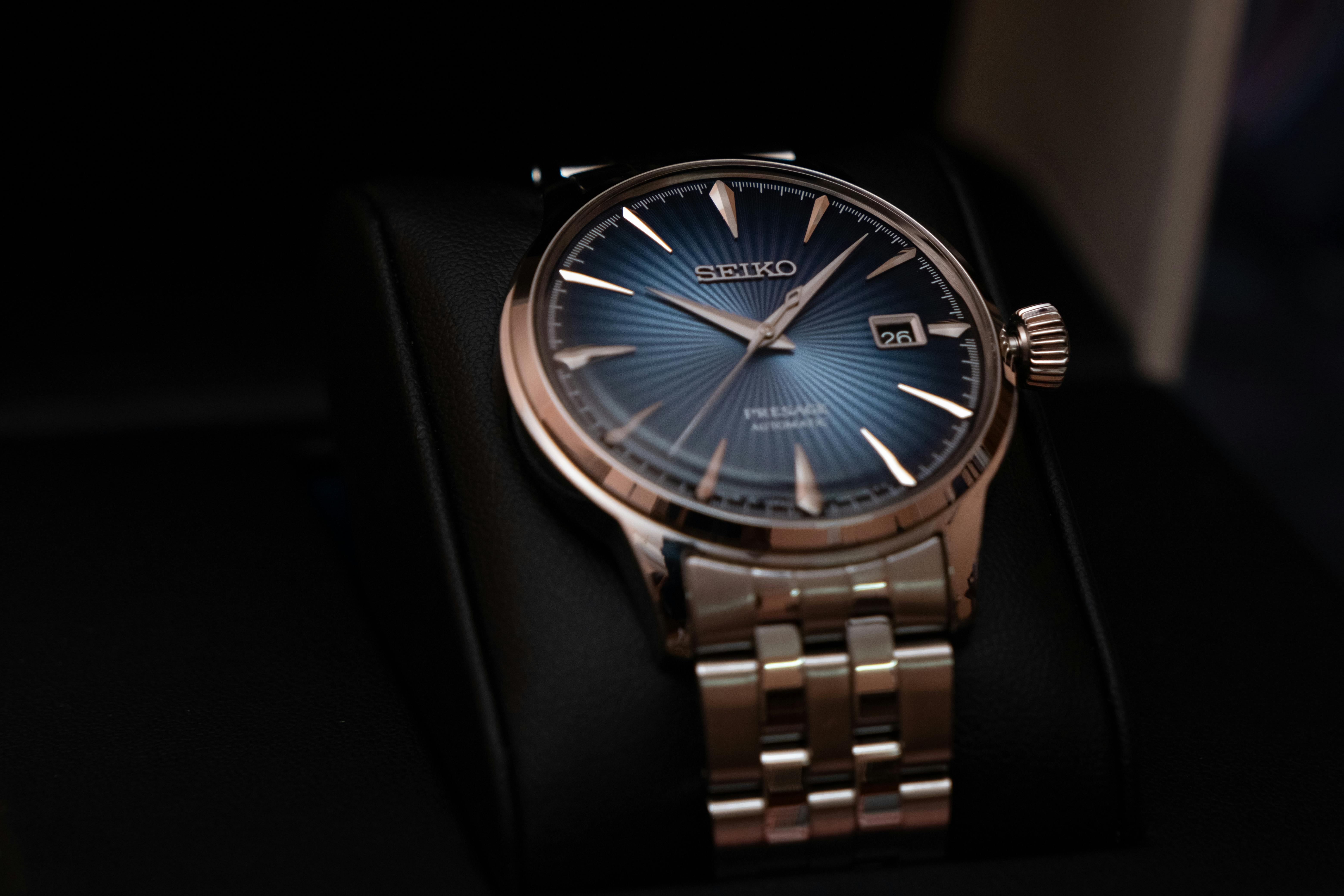 Seiko Presage watch with a blue dial