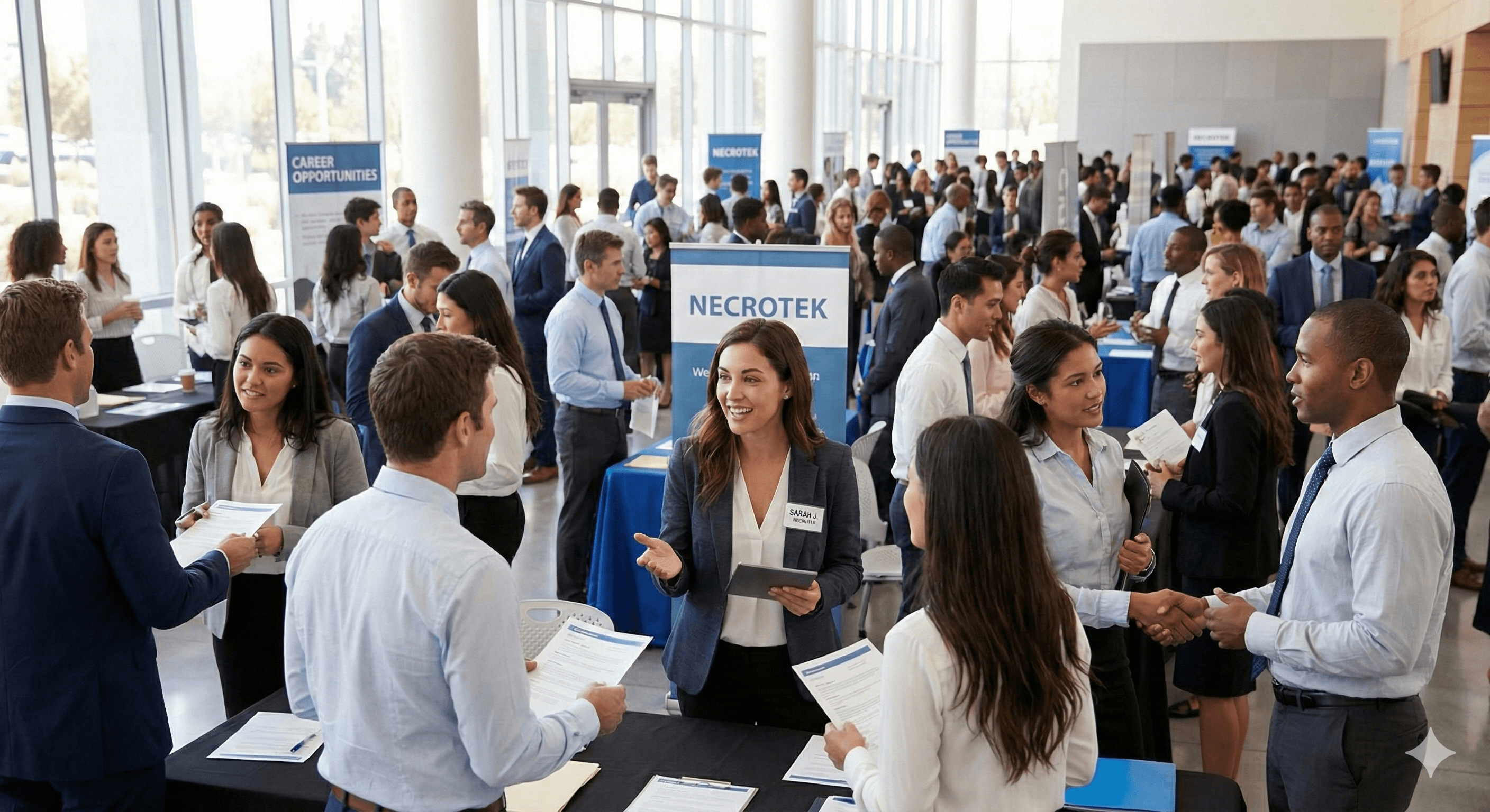 recruiter die met mensen praat