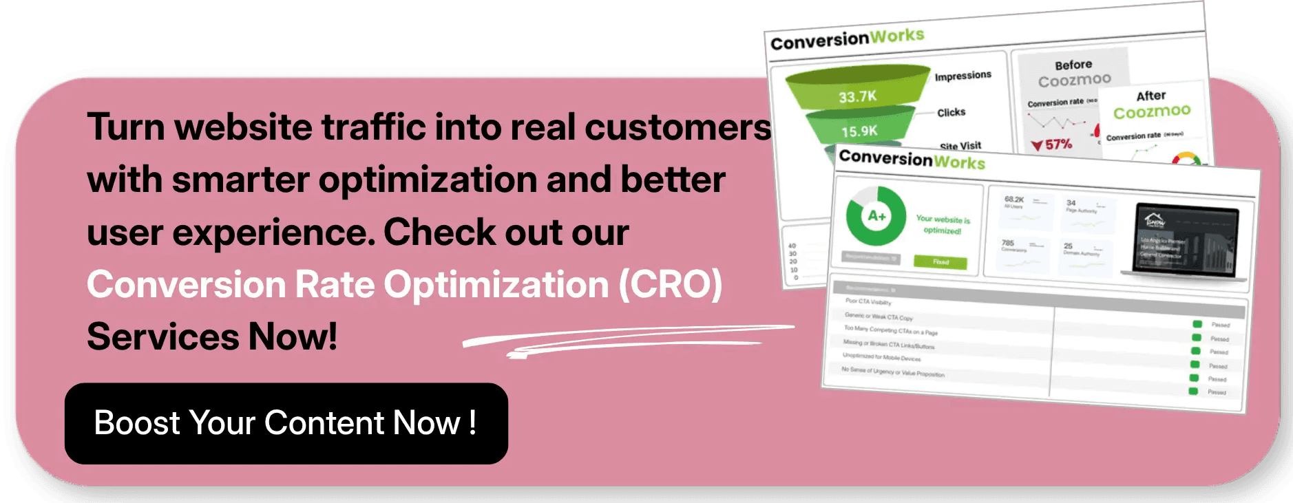 CRO services CTA featuring website optimization metrics and conversion analytics dashboard