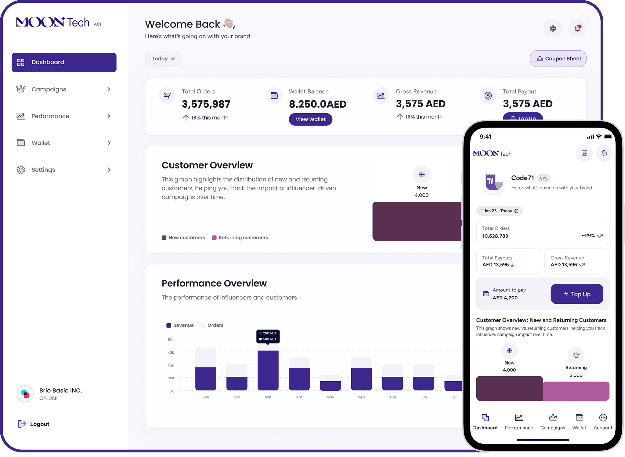 Moontech app for brands 