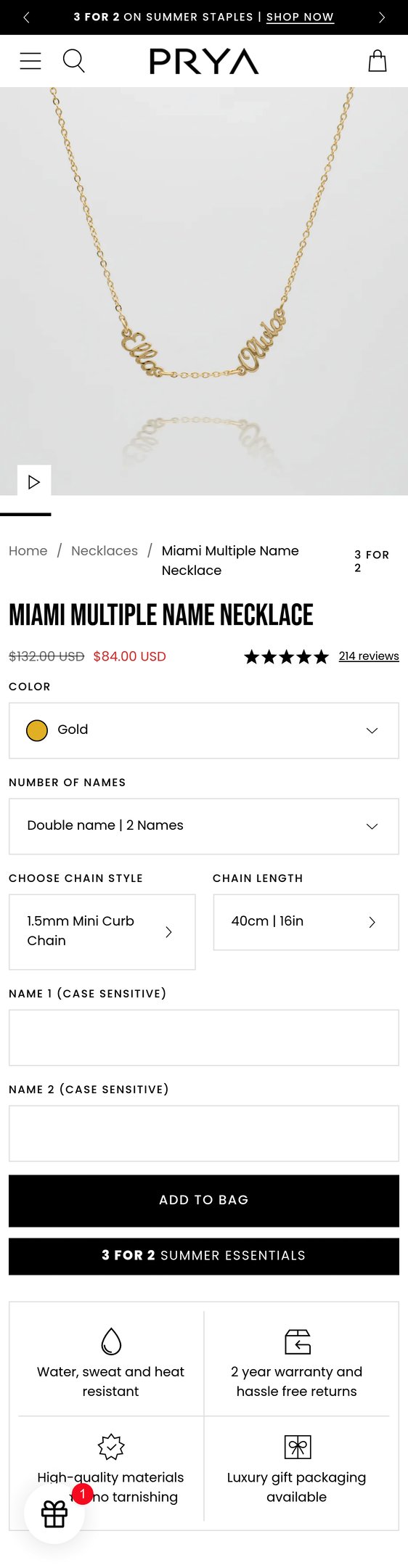 Jewelry product options include: necklace for Miami Multiple Name Necklace | Personalised Jewellery from PRYA.