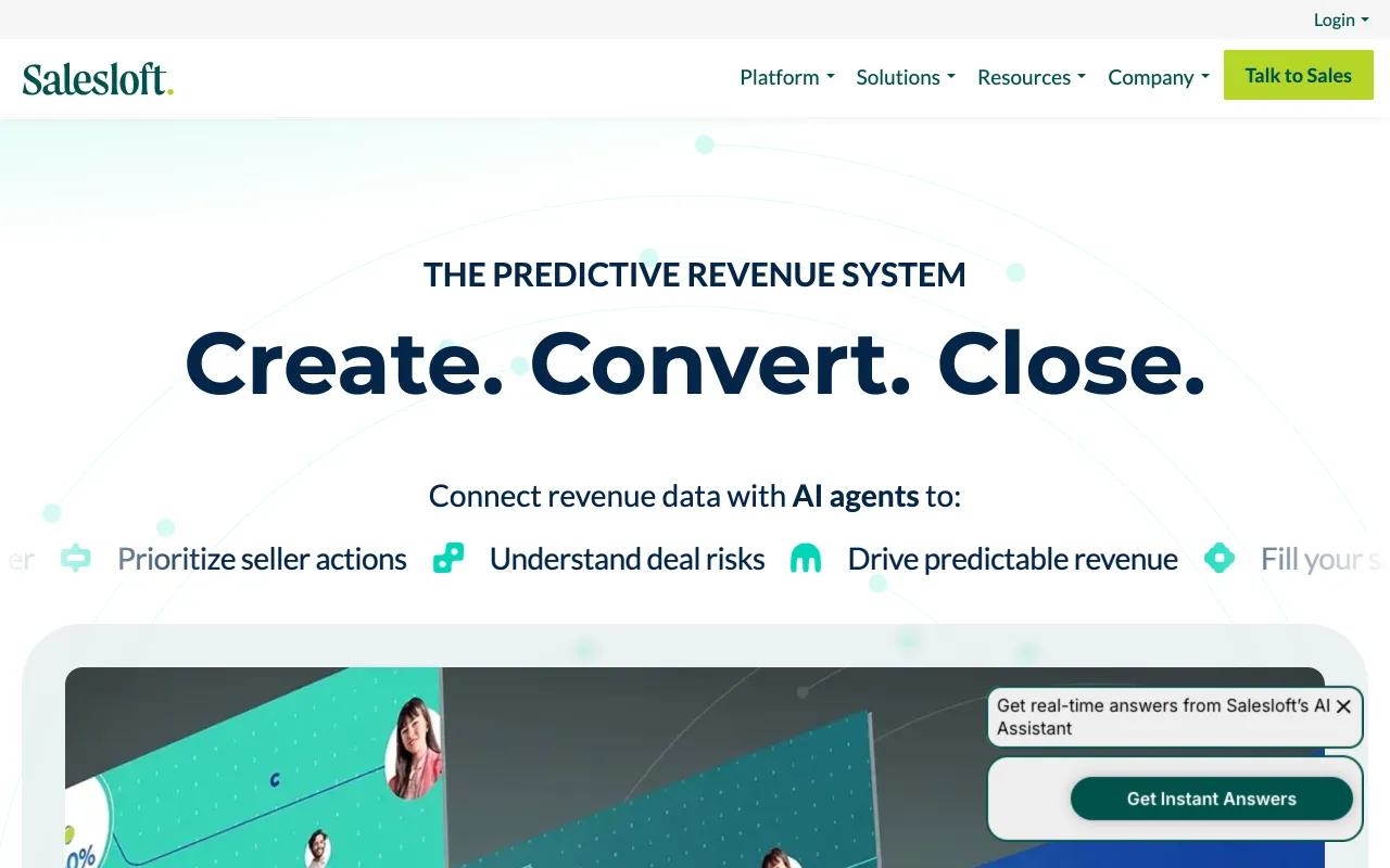 Salesloft homepage, revenue orchestration platform with native conversation intelligence