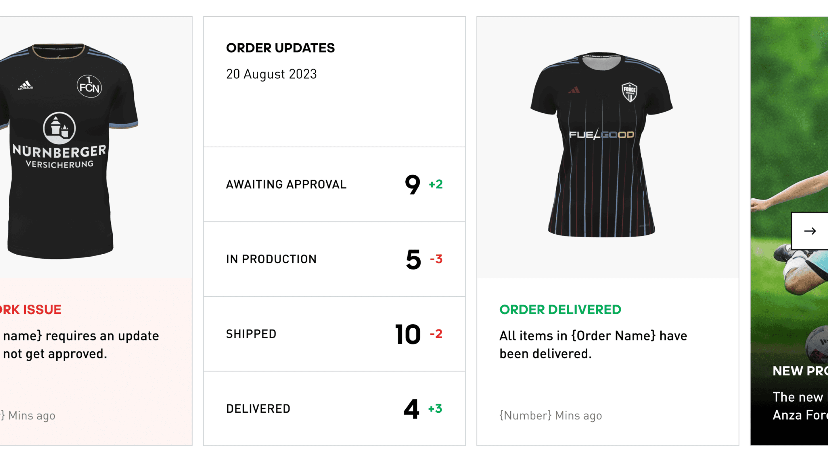 Example of design updates proposed for the Locker Room order status updates. 