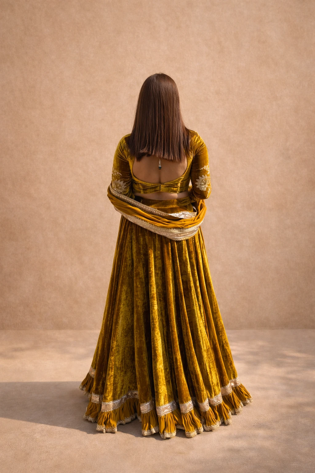 Mustard Velvet Lehenga With Dupatta 3
