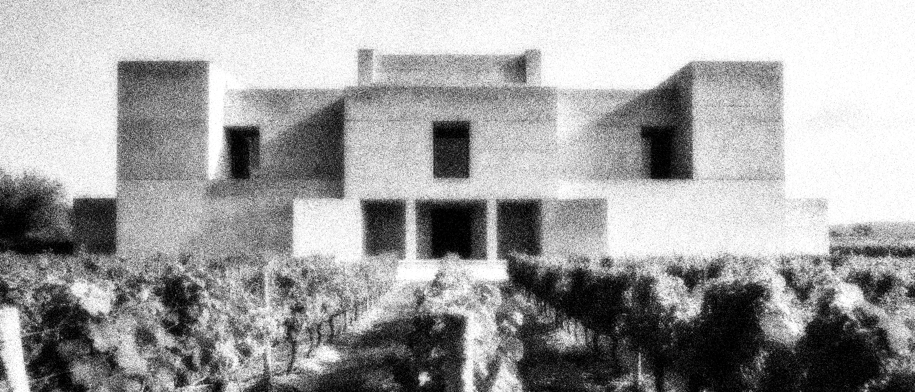 concept: Brutalist house framed by vineyard