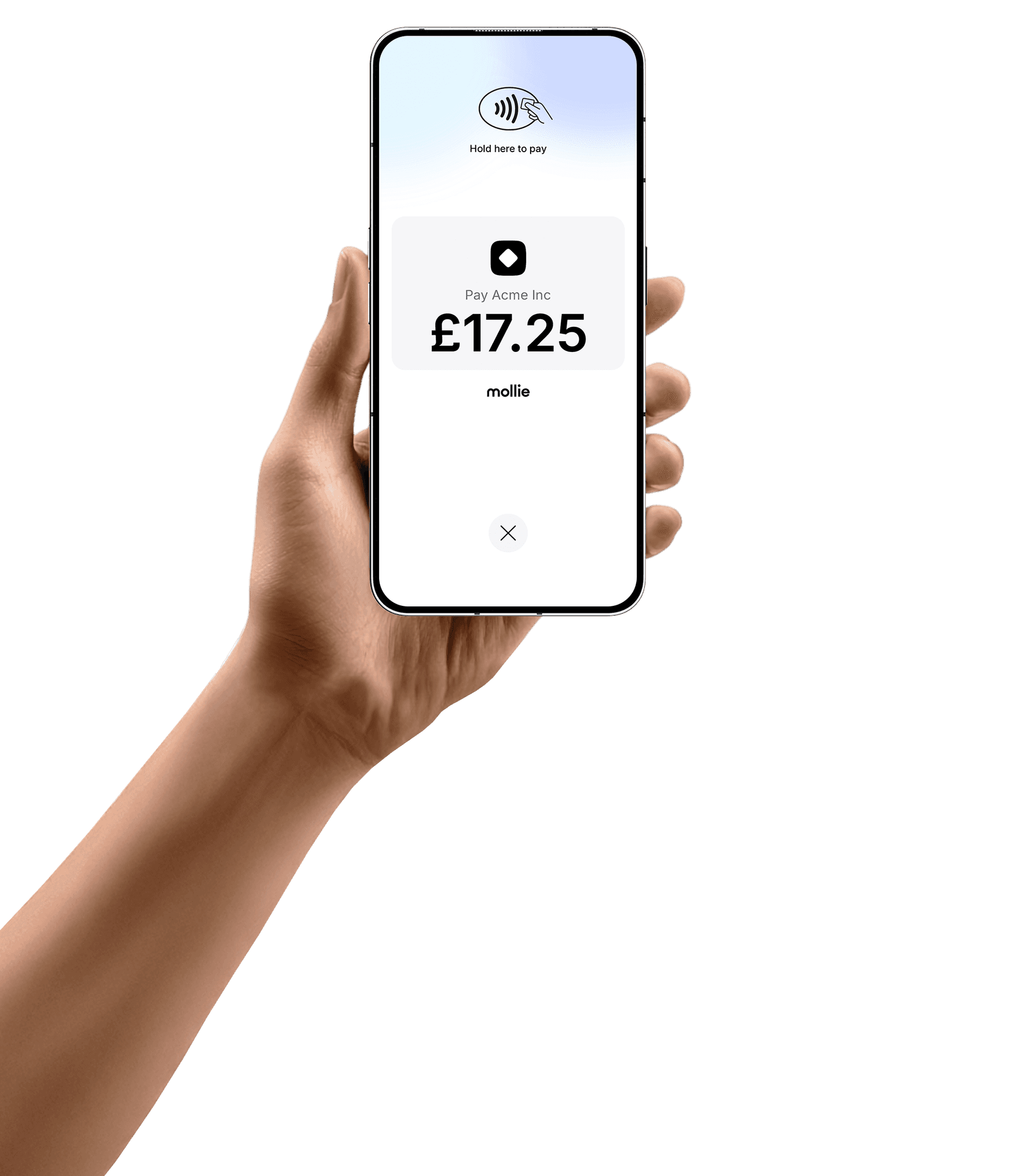 Android device in the hand tap to pay on adndroid mollie