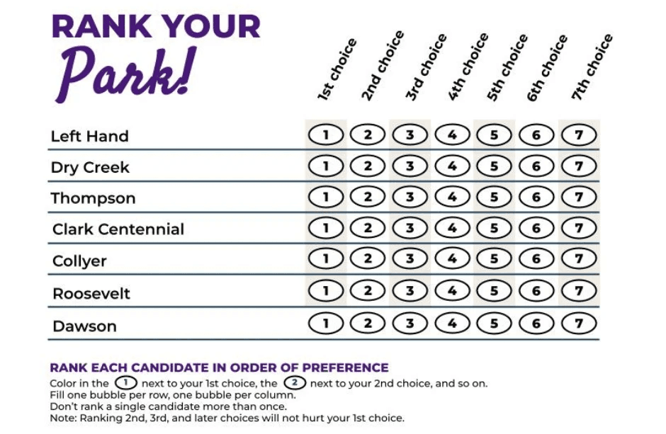 An example ranked choice voting ballot