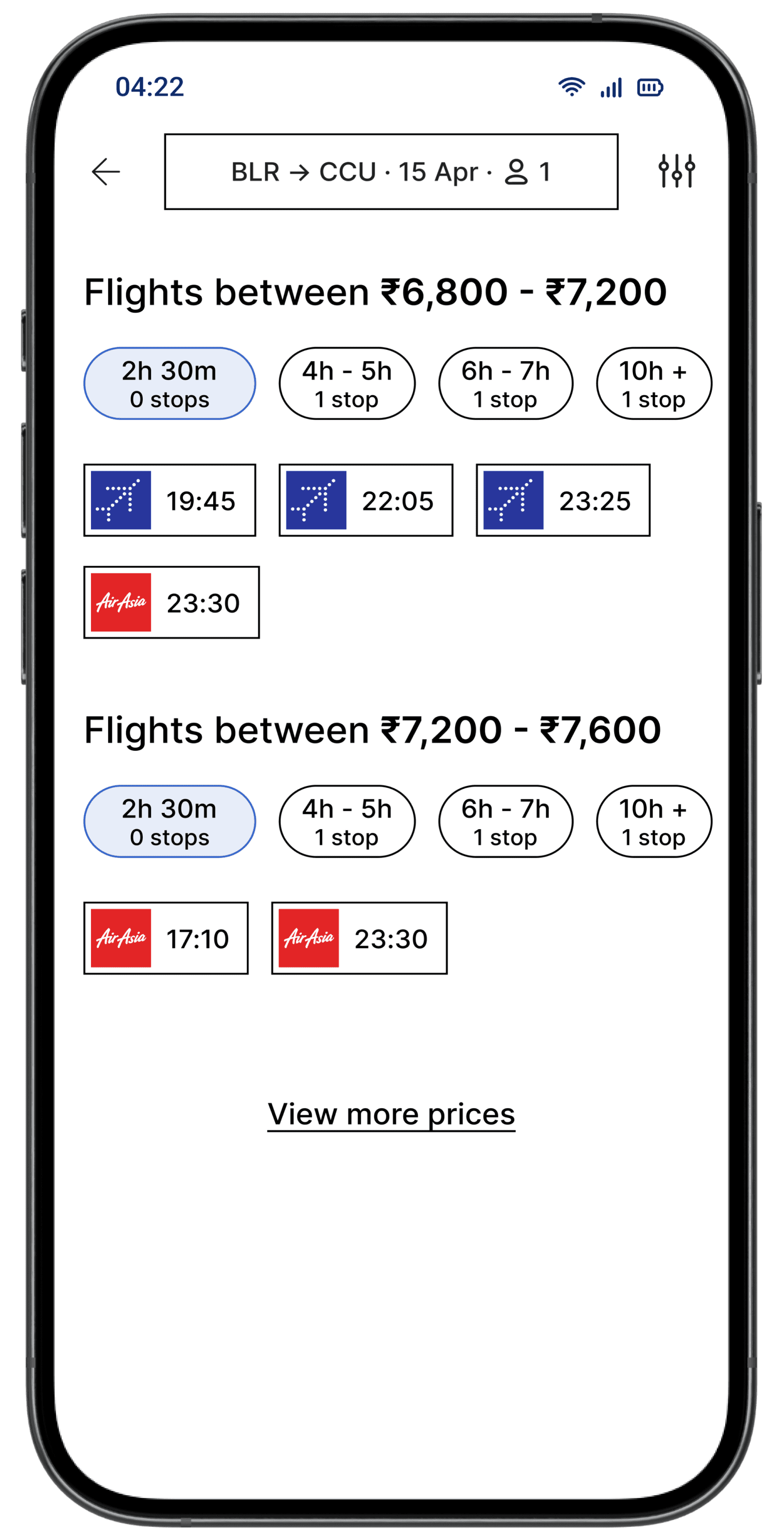 Digital Wireframe of Search Results Page