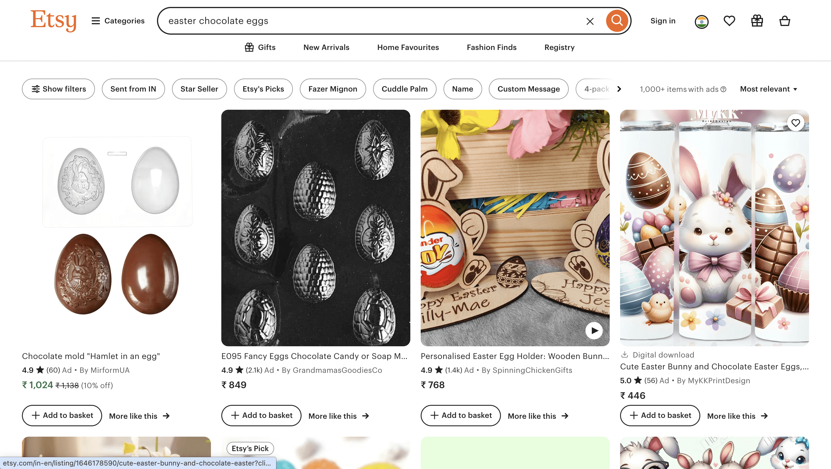 Etsy product listings