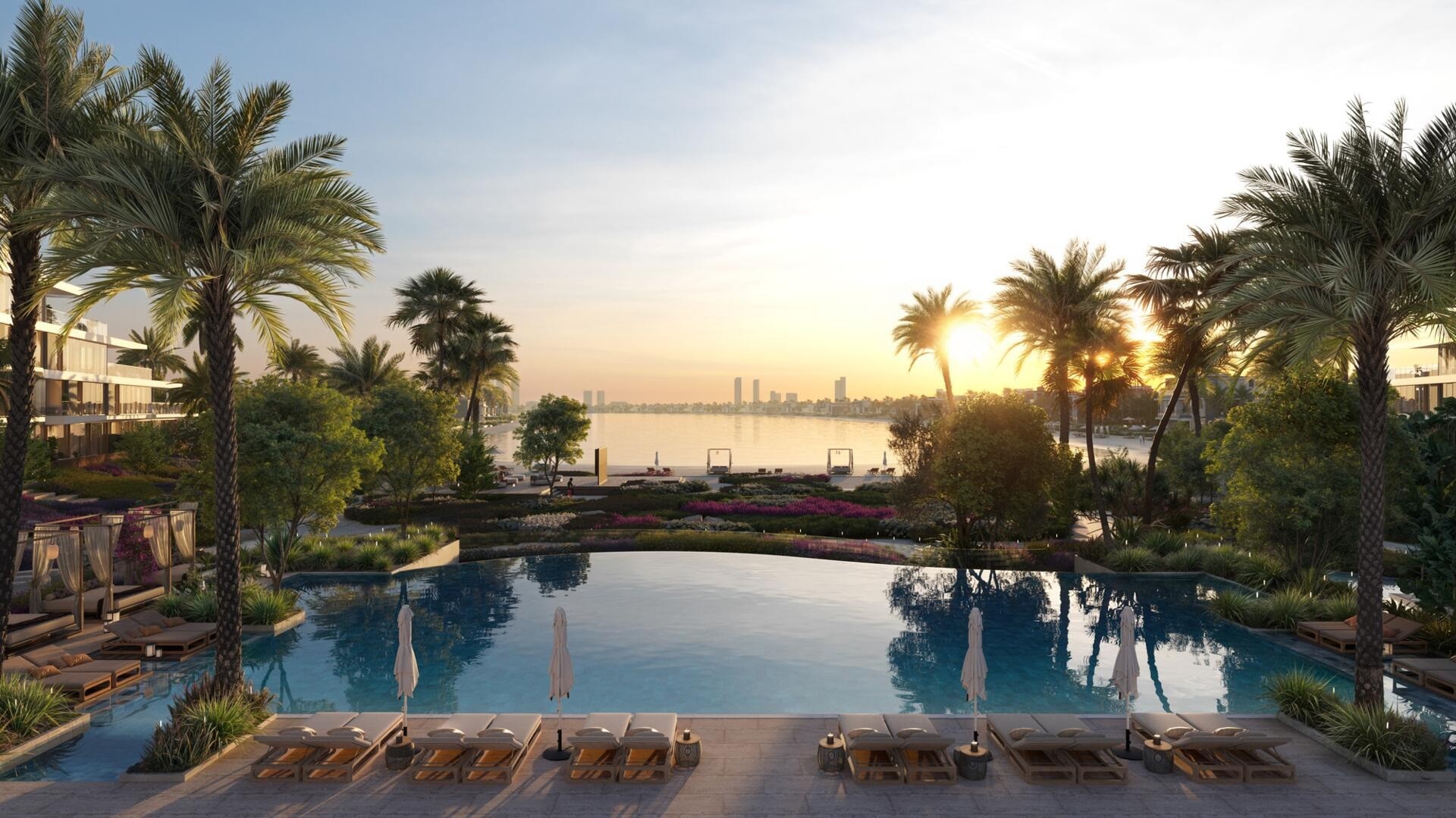 Aerial view of the Palm Jumeirah Resort & Spa, showcasing its luxurious amenities and private beach access.