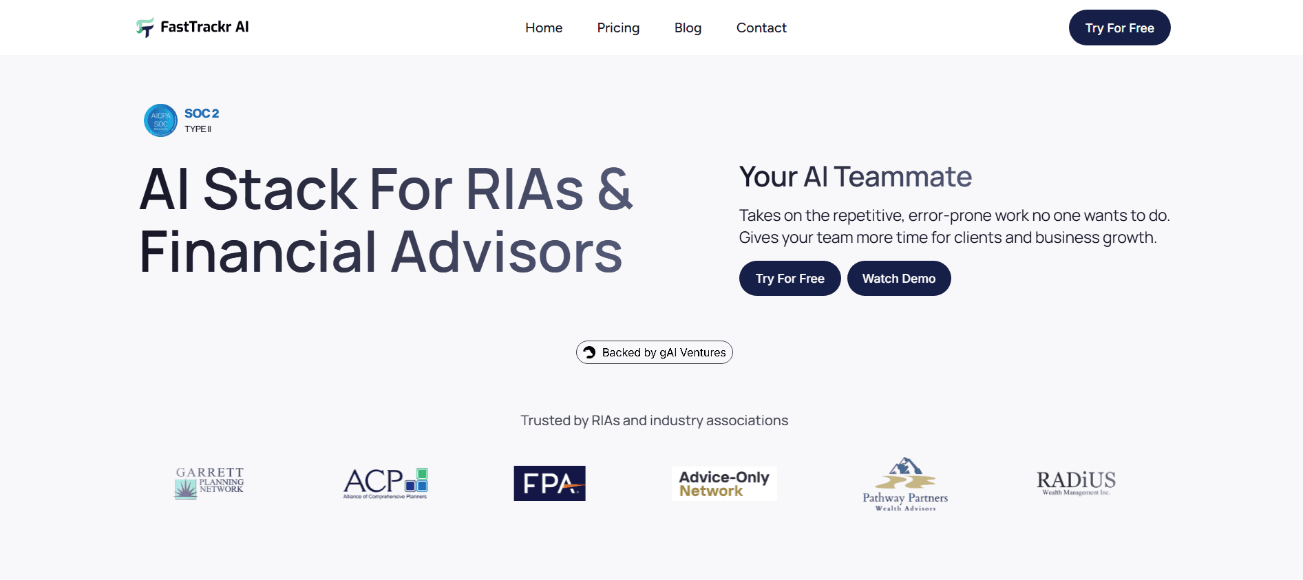 FastTrackr AI Website Snapshot