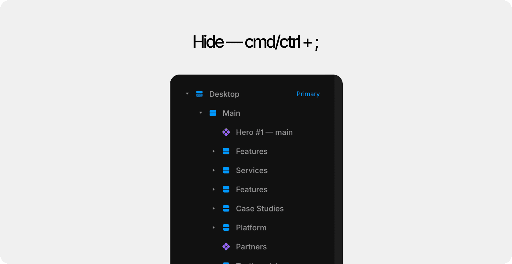 Framer shortcut example for hide command