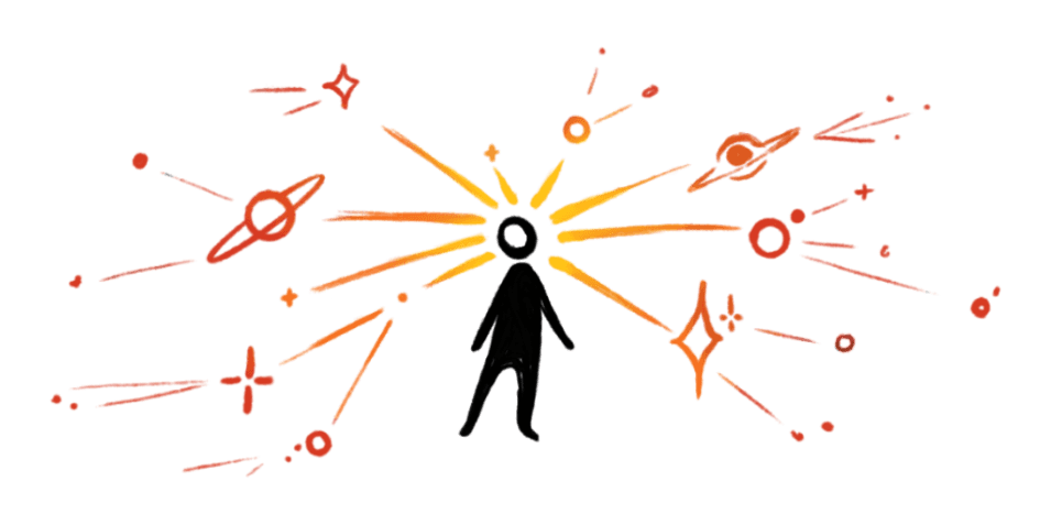 Der Mensch steht hier im Mittelpunkt. Es wird metaphorisch sogar ausgedrückt, dass er im Mittelpunkt der Galaxie steht