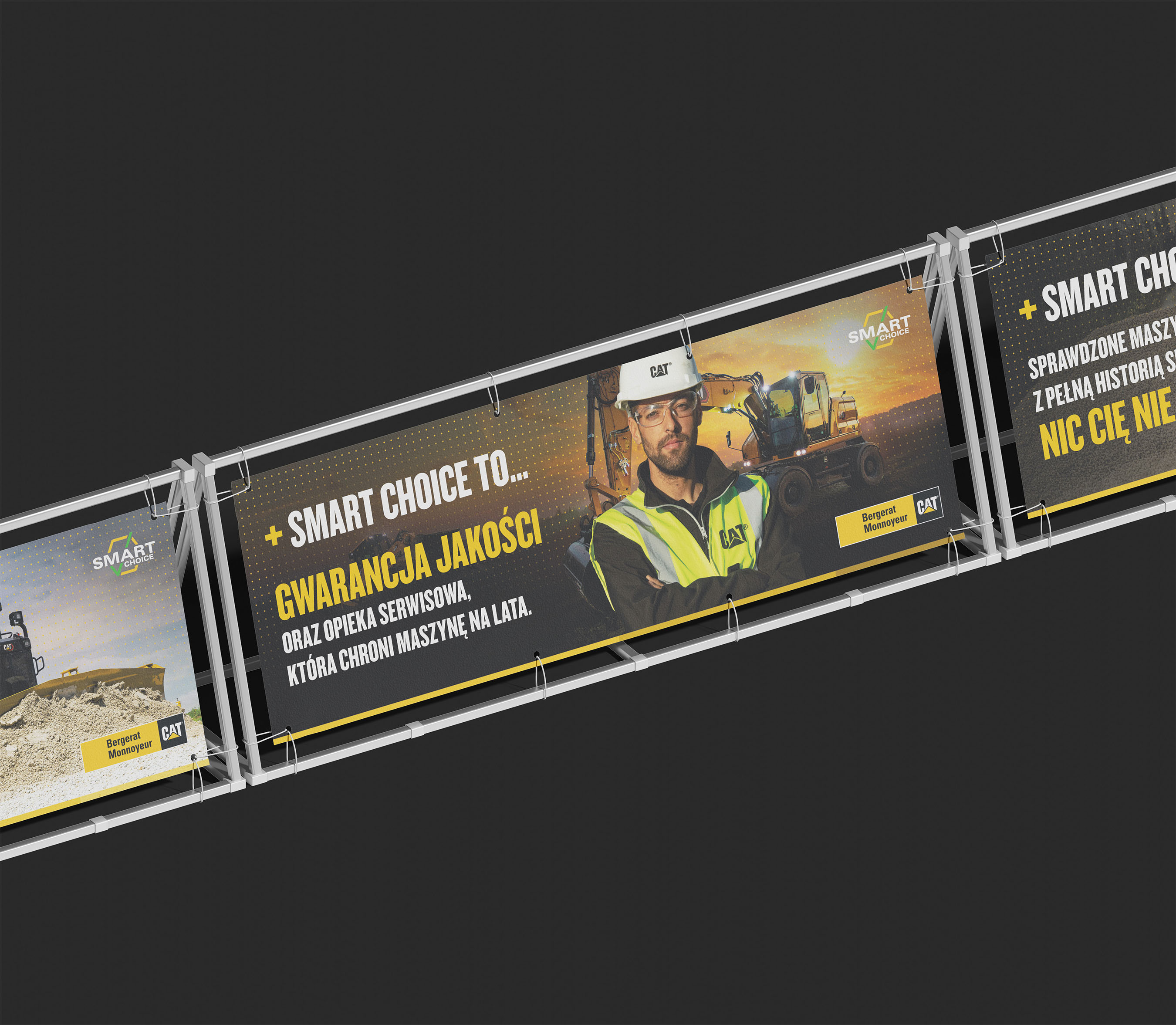 Zdjęcie banerów Smart Choice zamontowanych na metalowym płocie