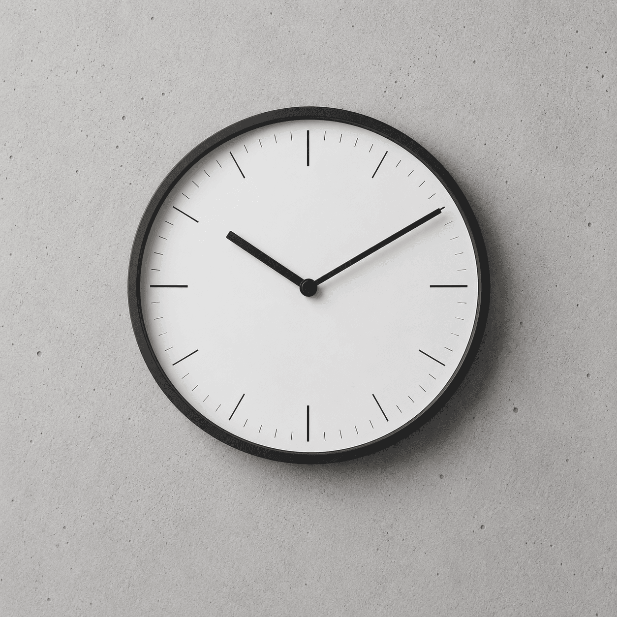 Minimalist analogue clock on concrete wall representing the time-based structure of intermittent fasting