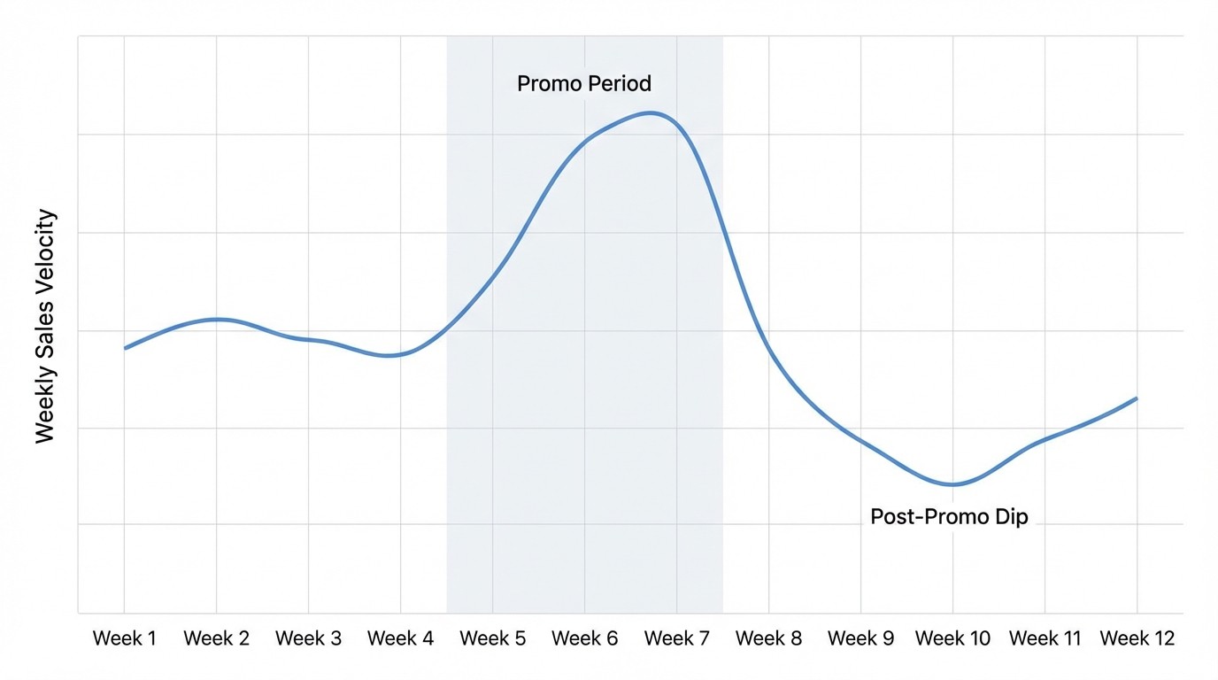 Chart showing sales velocity during and after a promo period