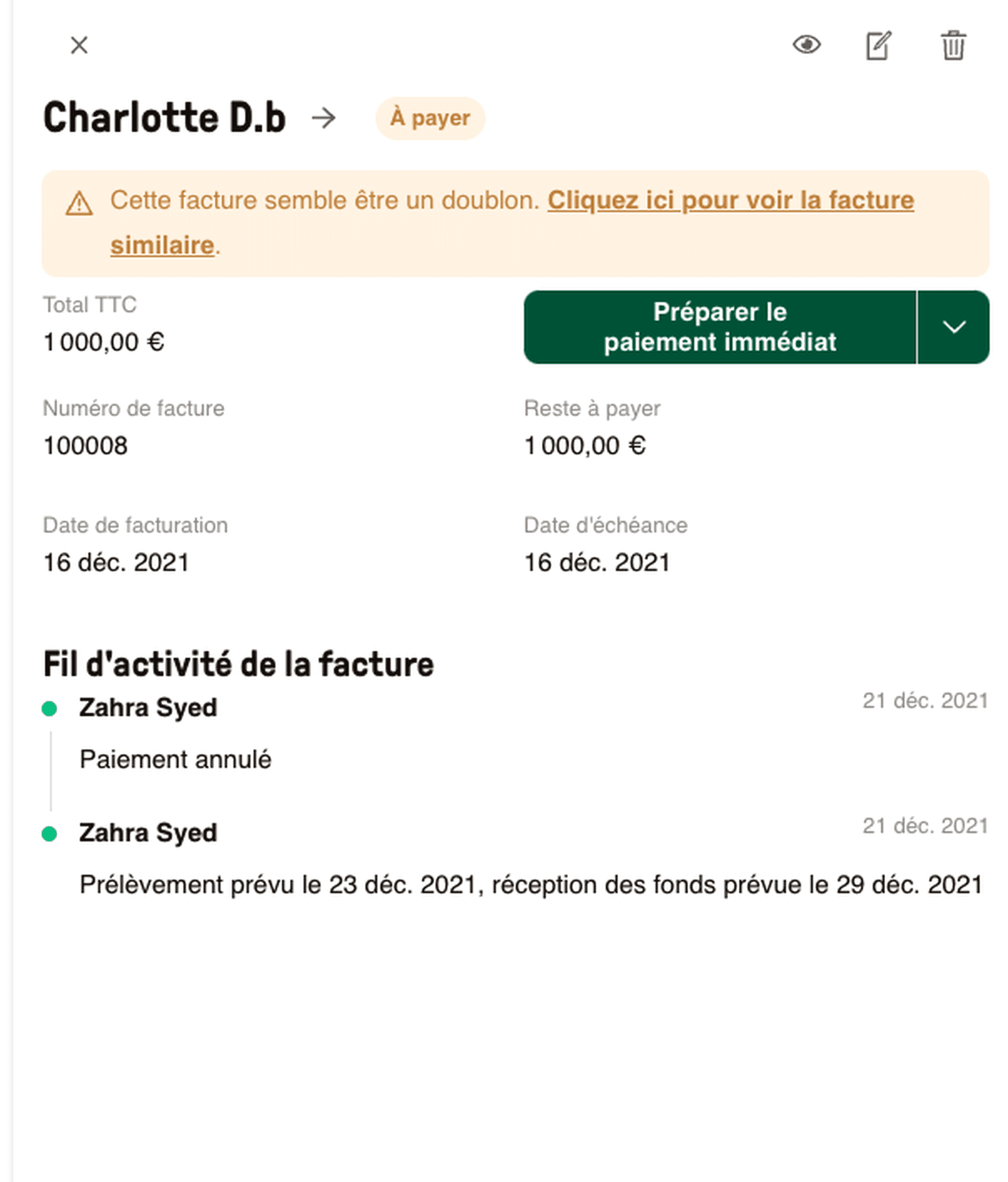 Détecter un doublon de facture