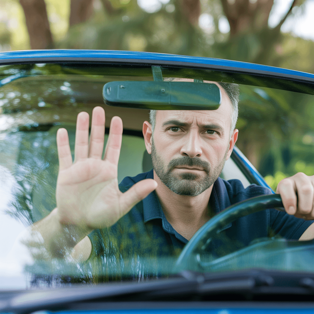 Cracked windshield on a car parked in Oldsmar, Florida neighborhood