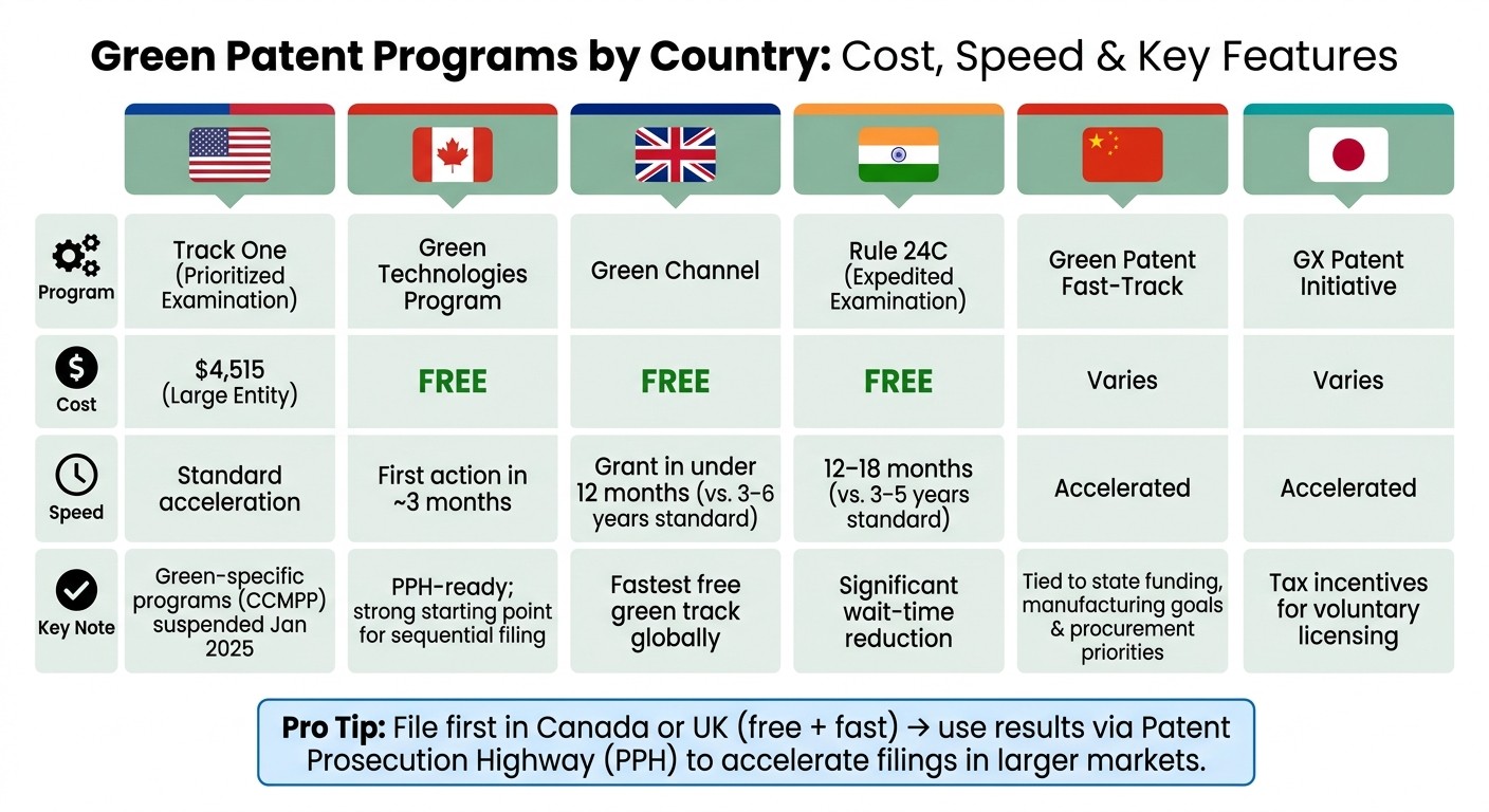 Green Patent Programs by Country: Cost, Speed & Key Features