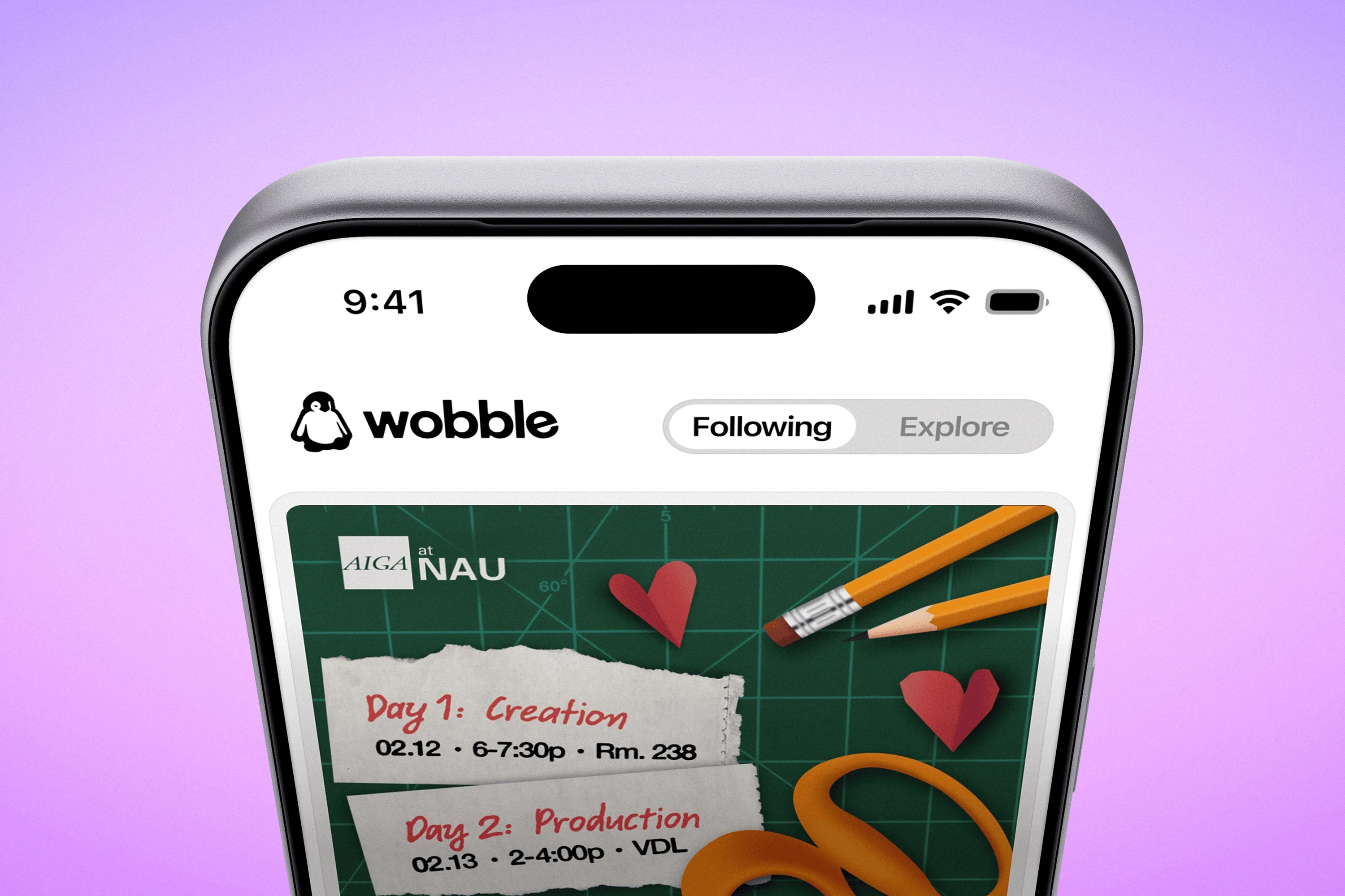 Close-up of the Wobble home feed on a phone