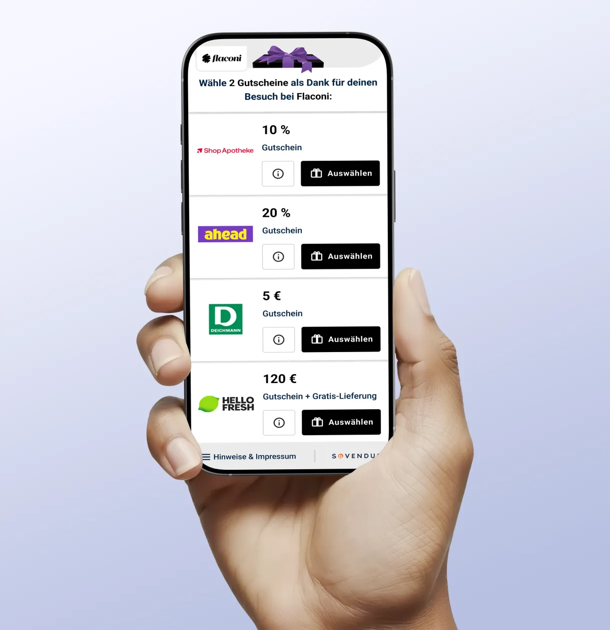 Smartphone mit Sovendus Produkt-Screen