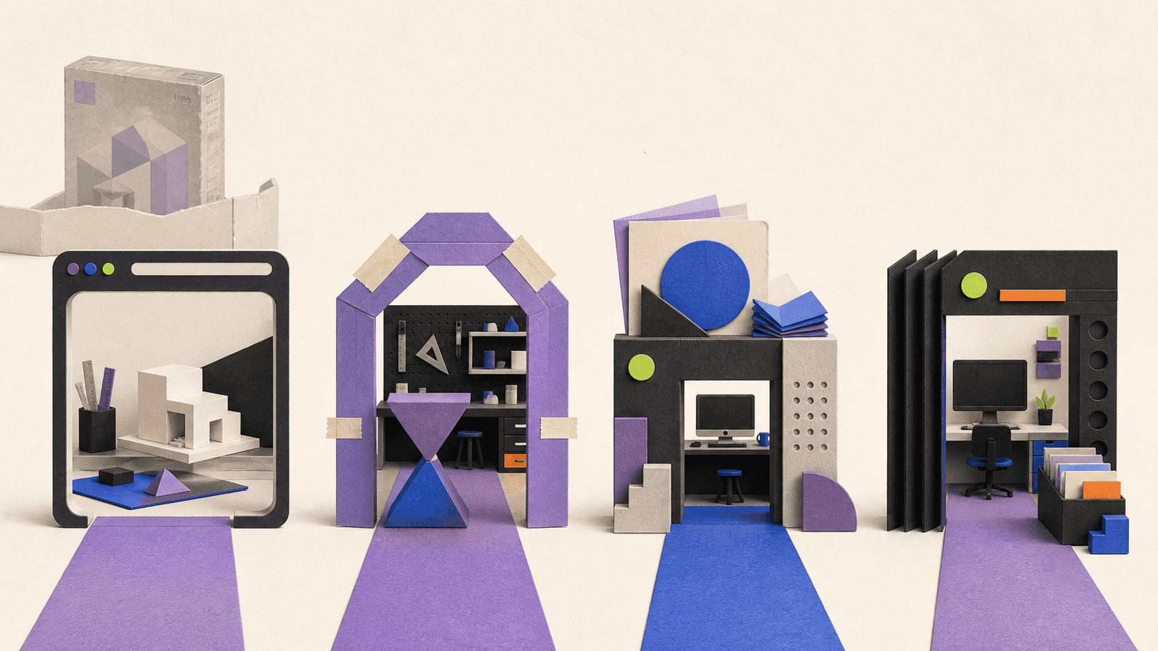 Four access paths representing SketchUp Free, the temporary trial, education licensing, and paid professional plans.