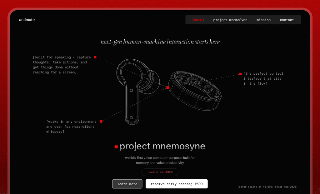 antimattr landing page design