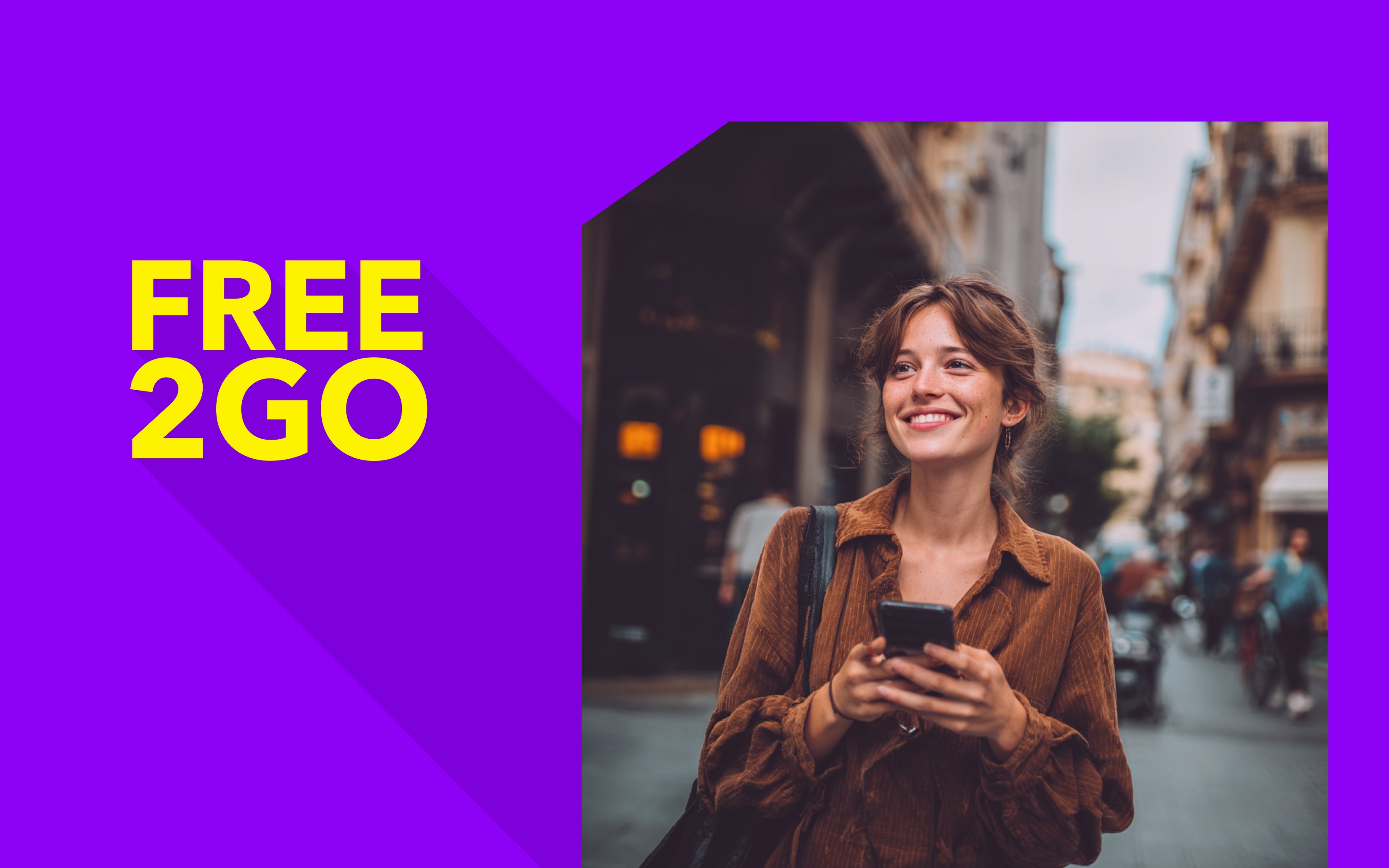 FREE2GO mobile app promotional visual representing prepaid mobile services