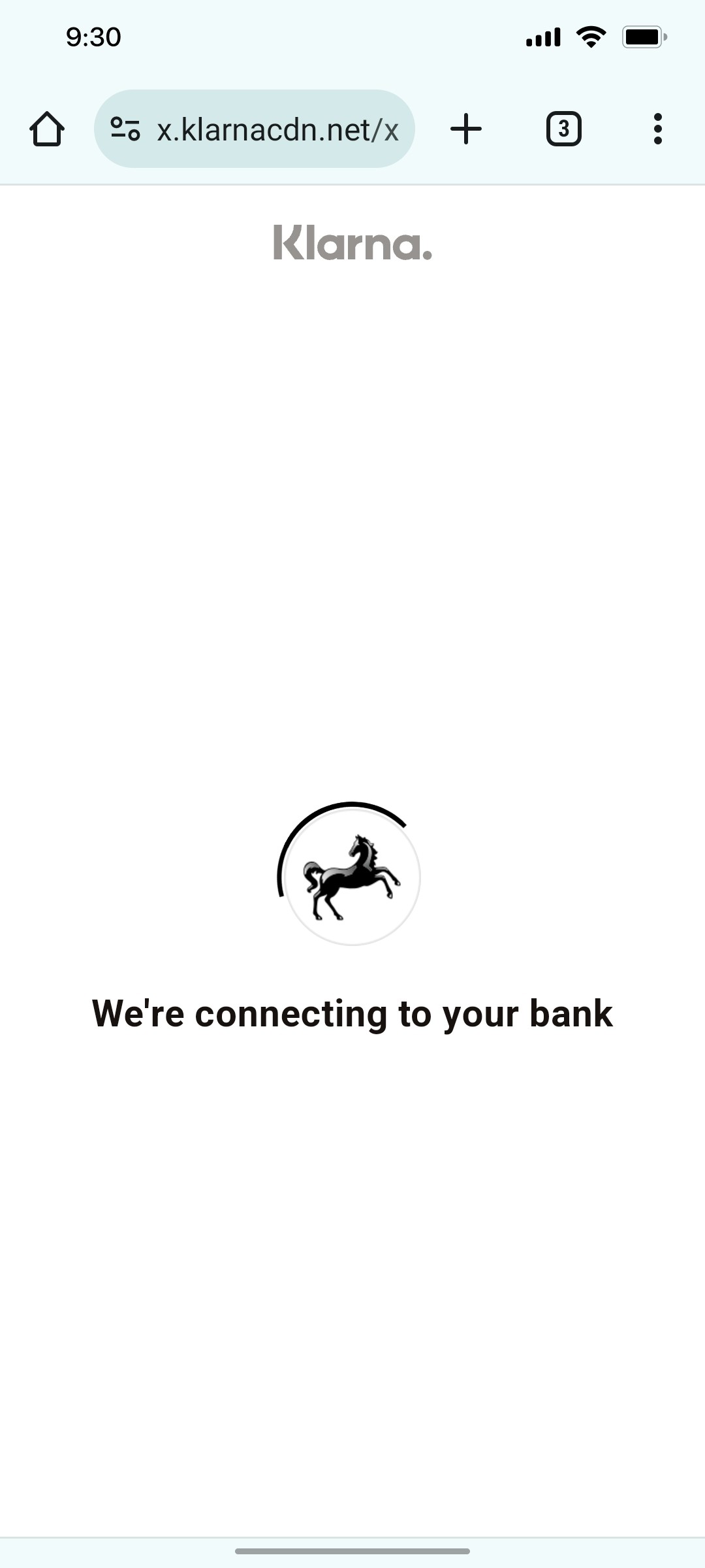 Klarna Connecting to Your Bank Page Screen