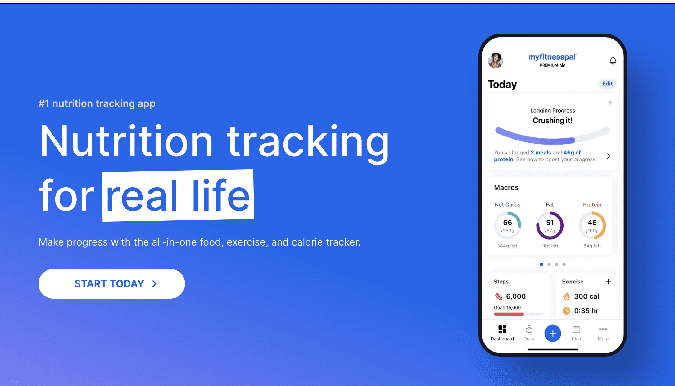 homepage of myfitness pal