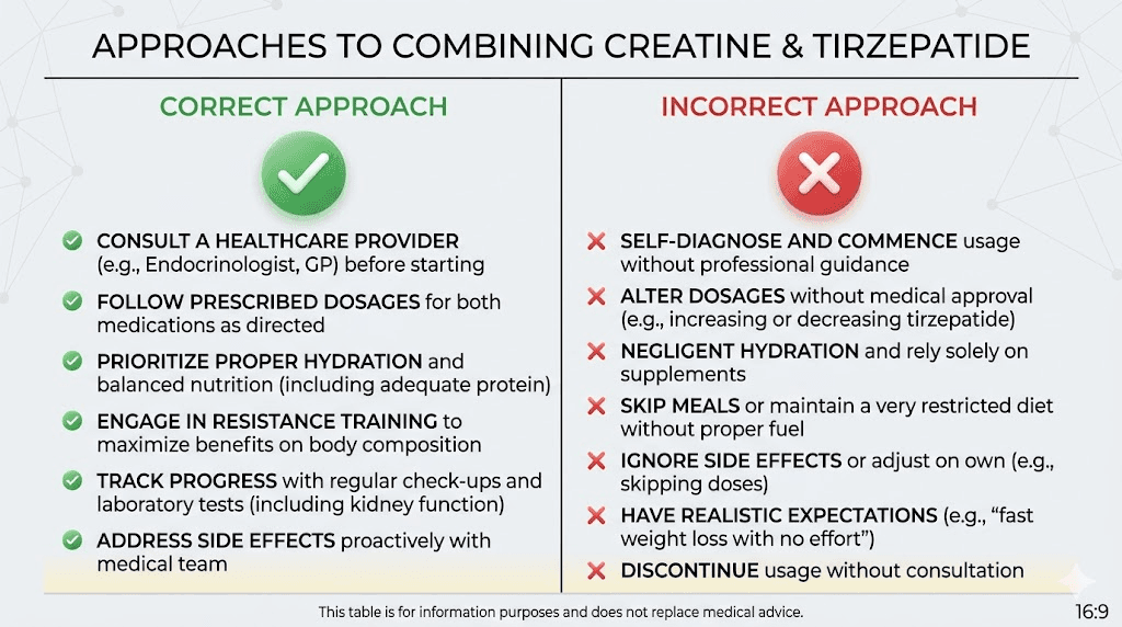Common mistakes versus correct approaches for creatine and tirzepatide combination