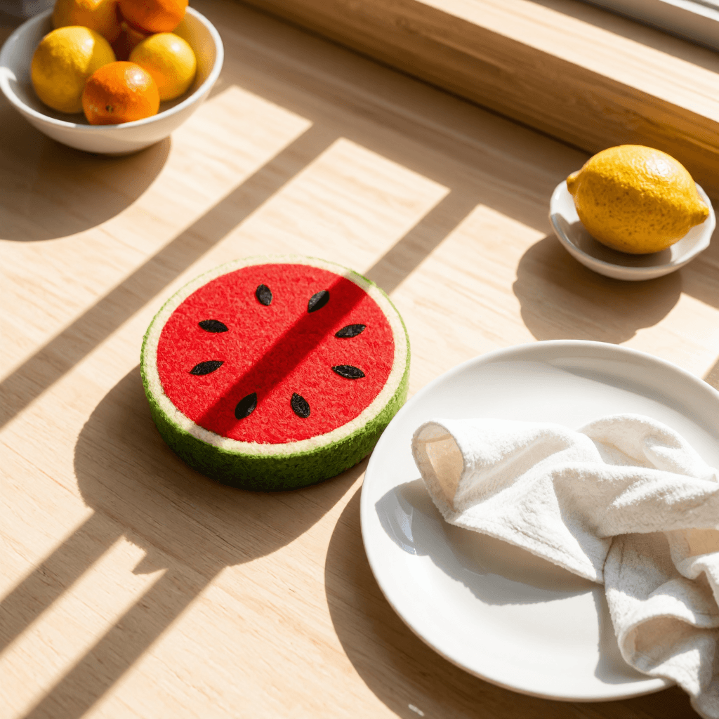 product photography of watermelon-shaped felt