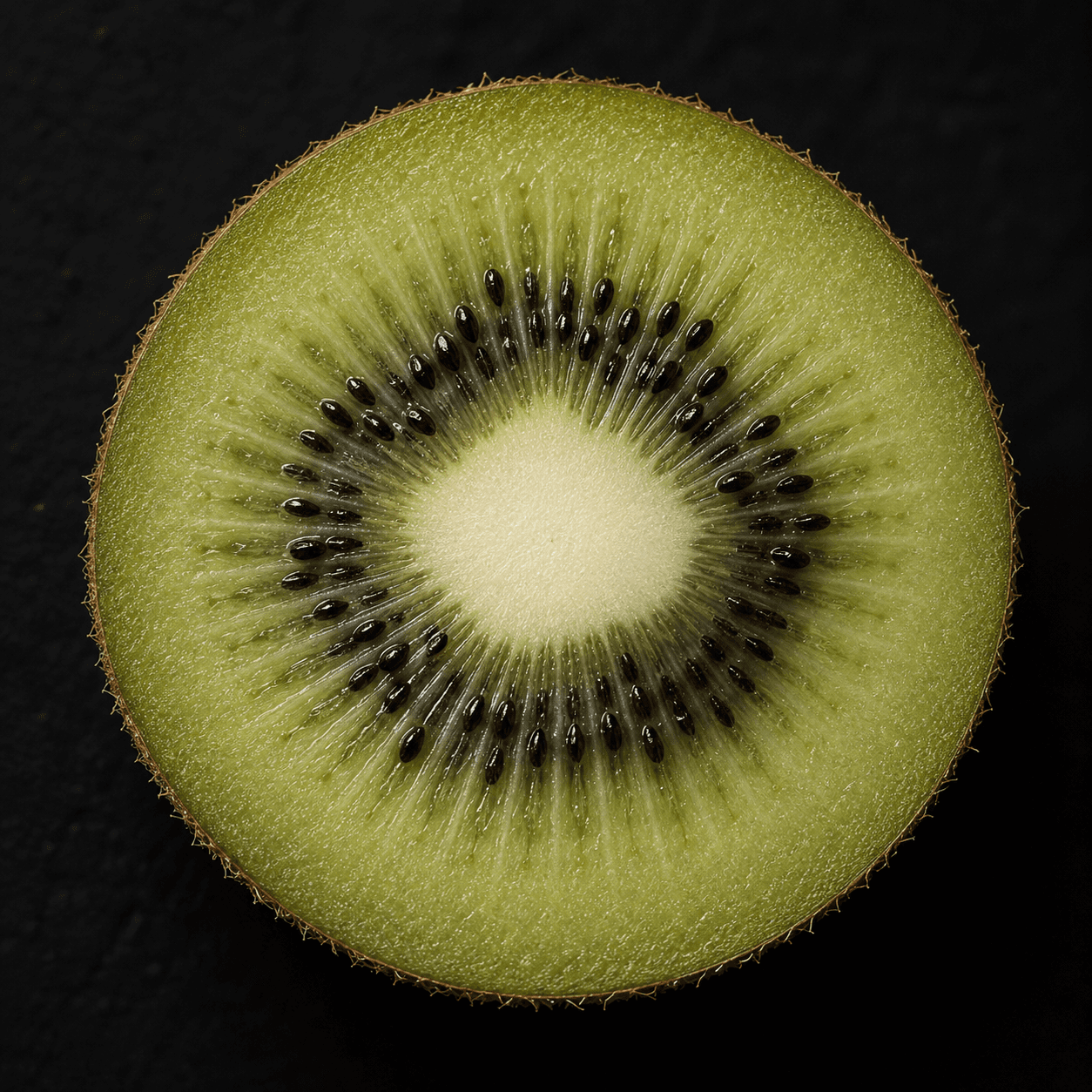 Cross-section of kiwi fruit on black ceramic surface representing the precision needed when examining gut health evidence