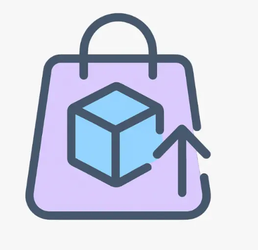 Icône flat design illustrant le secteur E-commerce et Retail avec un panier d'achat et un élément logistique automatisé par IA